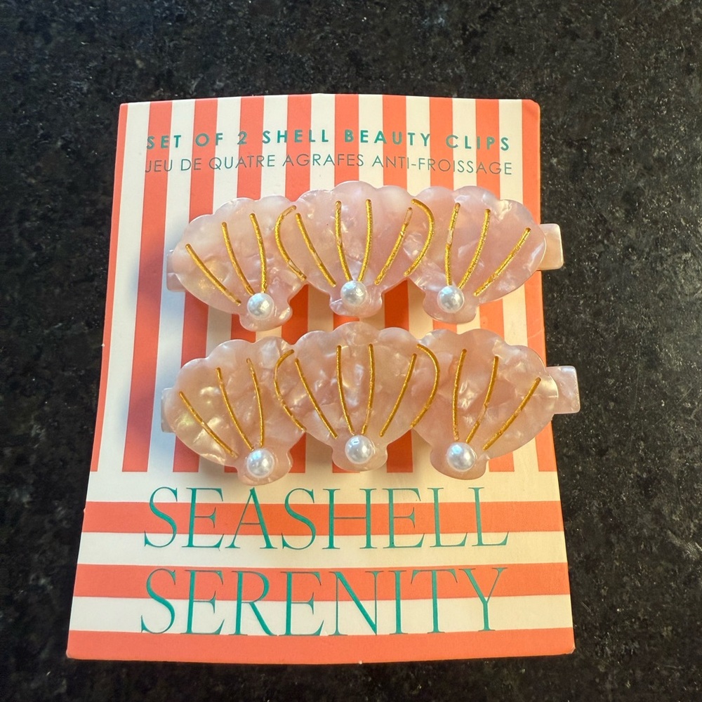 Anthropologie Pinkishand Pearl Shell Hair Clips with Gold Accents. New with tags